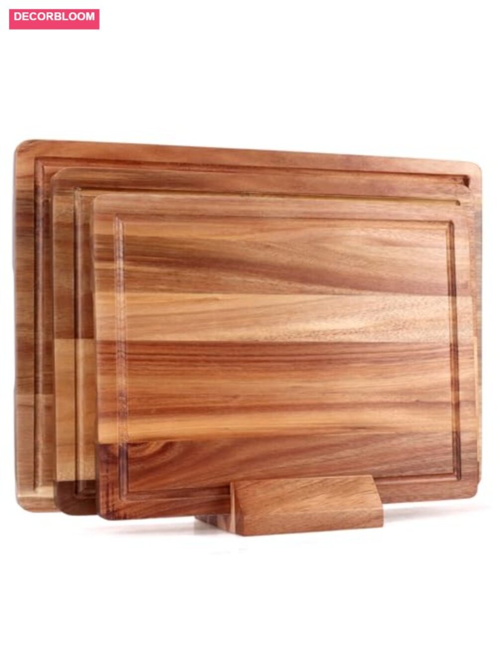 Acacia Wood Cutting Board Set of 3 with Holder Reversible Charcuterie